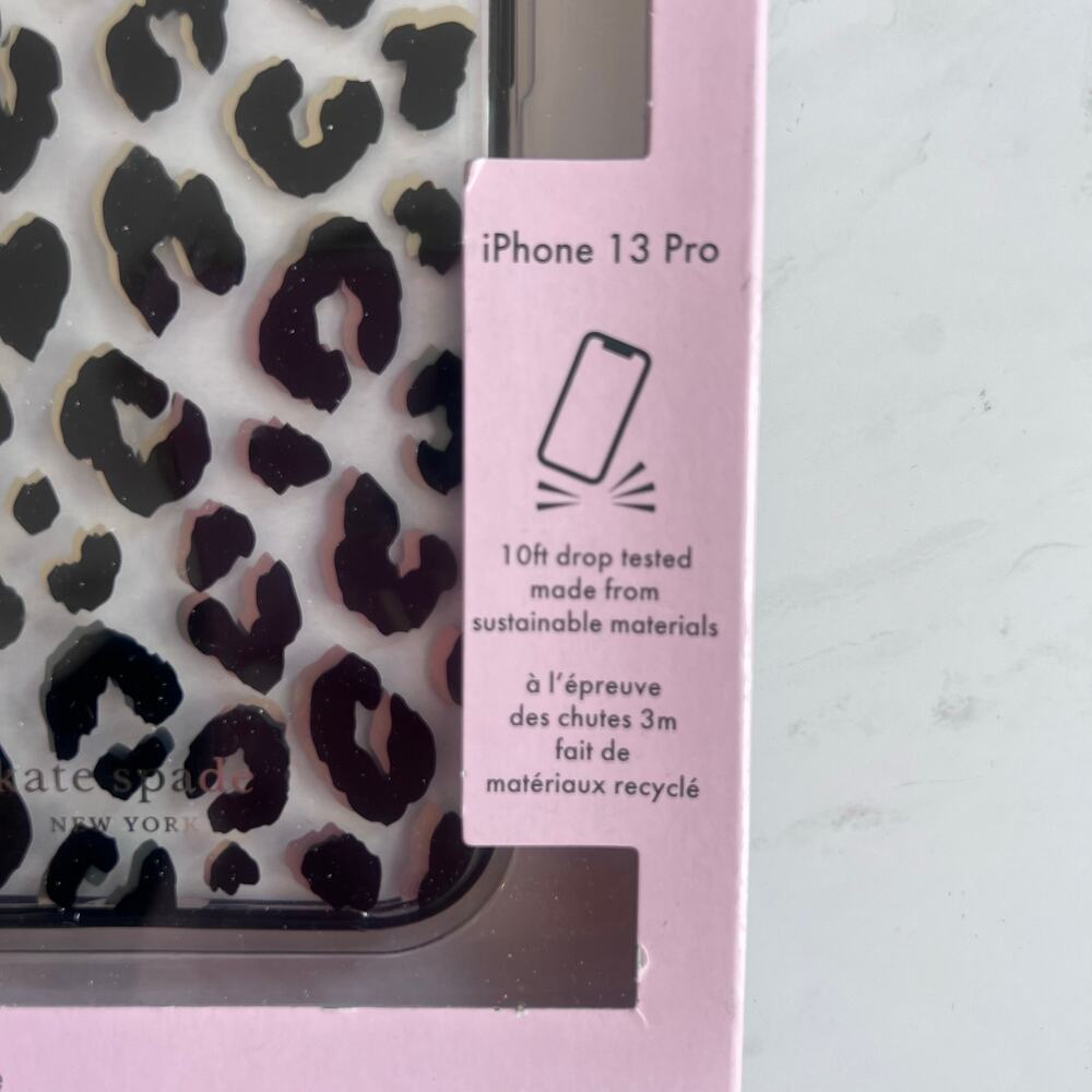 Kate Spade iPhone 13 Pro Phone Case Clear Black Gold Leopard Print New - Picture 2 of 5